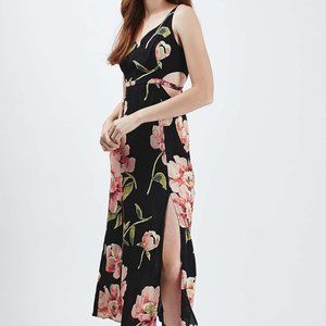 Topshop Floral Cut-Out Midi Dress